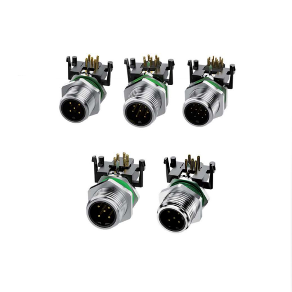 M12面板式公母座PCB弯针2~17芯工业防水插座